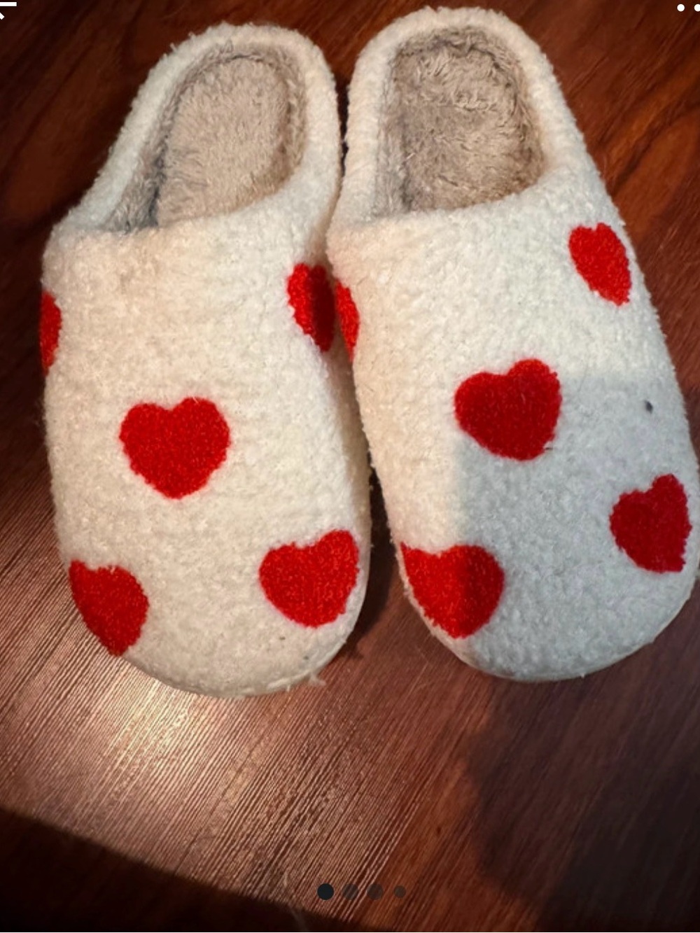 Cozy White Heart Slippers with Red Hearts